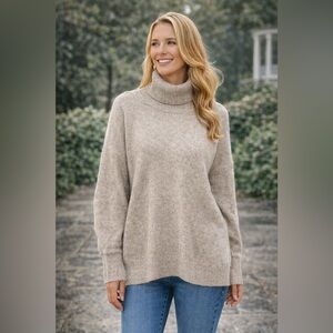 Vince Camuto Sequin Turtleneck Sweater XL Beige Oatmeal Sparkle Knit NWT